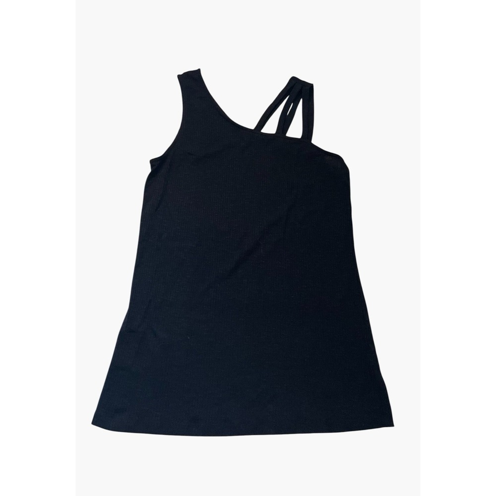 Doe & Rae Womens Black Strappy Tank Top Ribbed Shirt L Large